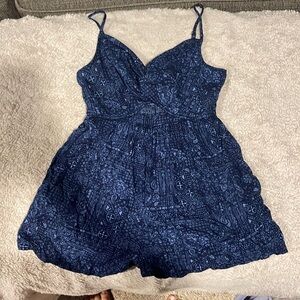size small blue romper with key hole top